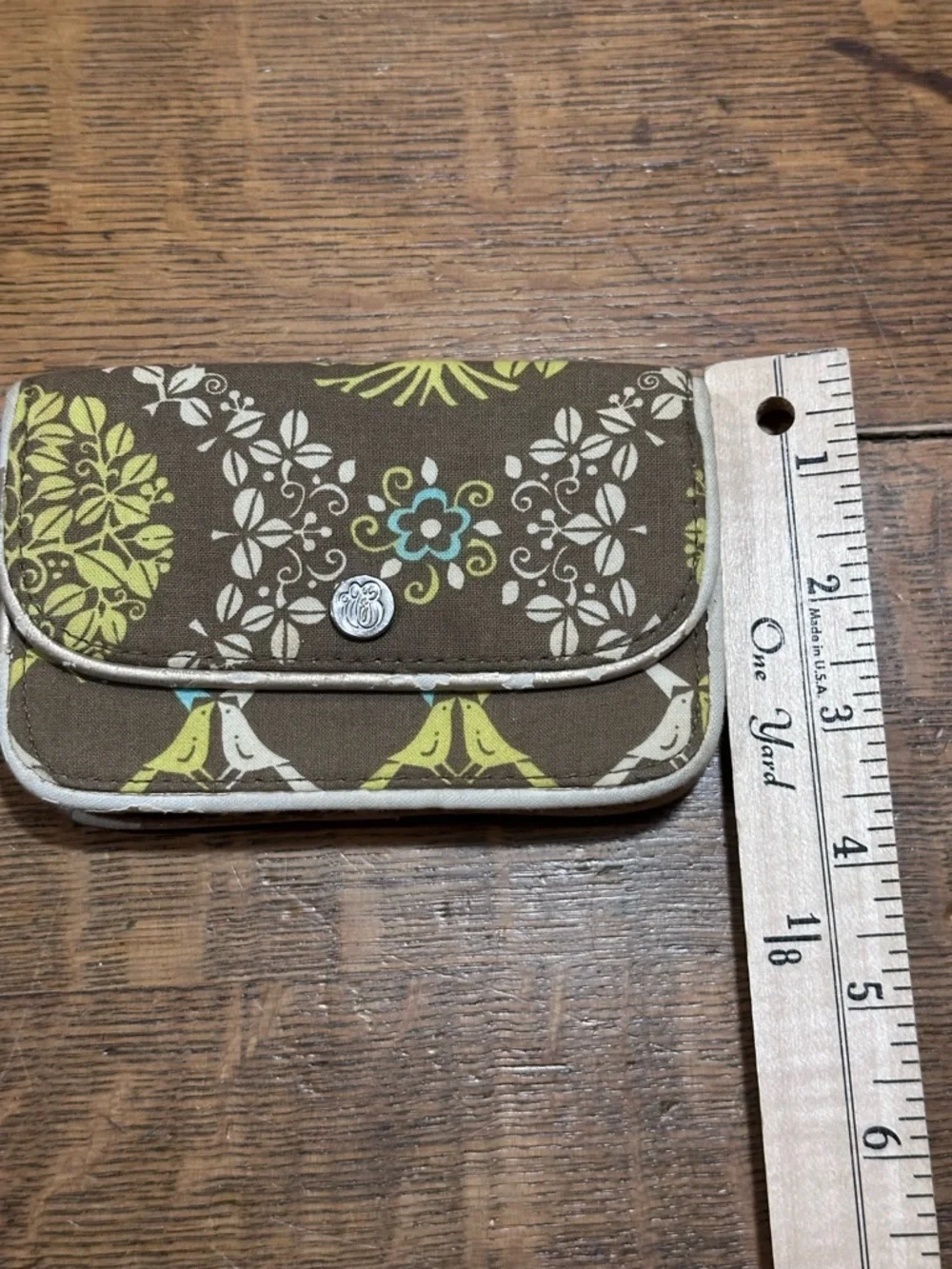 Vera Bradley Brown Quilted Wallet with Lime and Cream Floral Accent - Picture 2 of 5